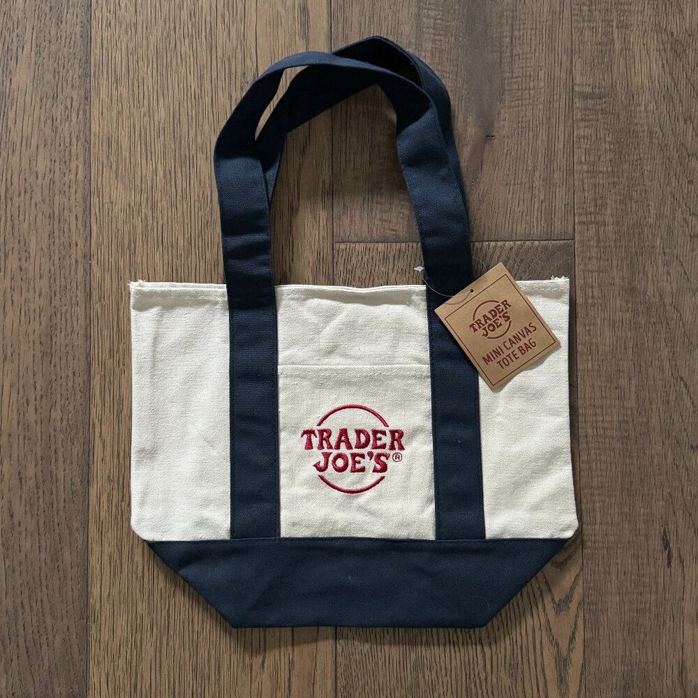 NWT Trader Joe’s Mini Canvas Tote Bag NAVY BLUE - NEW With Tag